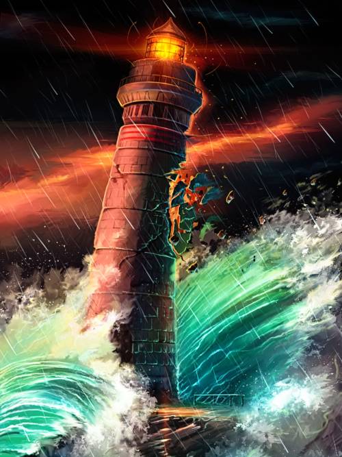 Lighthouse drawing in the storm wallpaper