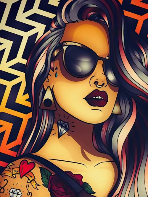 Tattooed girl drawing wallpaper for mobiles and tablets