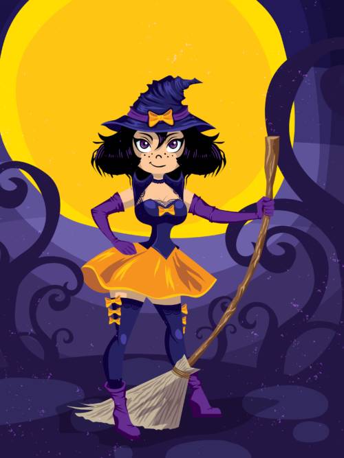 Vector halloween witch wallpaper for mobiles and tablets