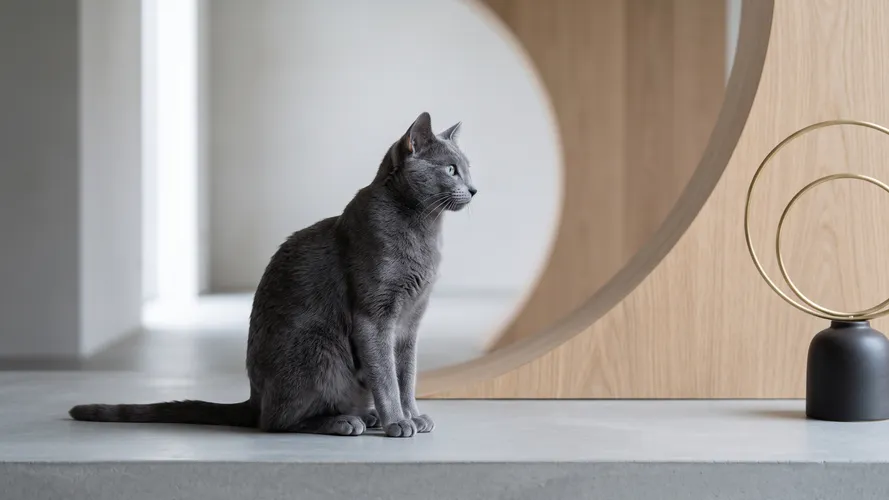 Fondo de Pantalla Elegante gato gris en un interior moderno
