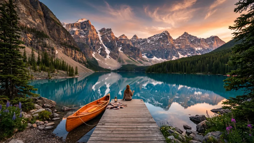 Fondo de Pantalla Paisaje sereno de la mañana del lago de montaña