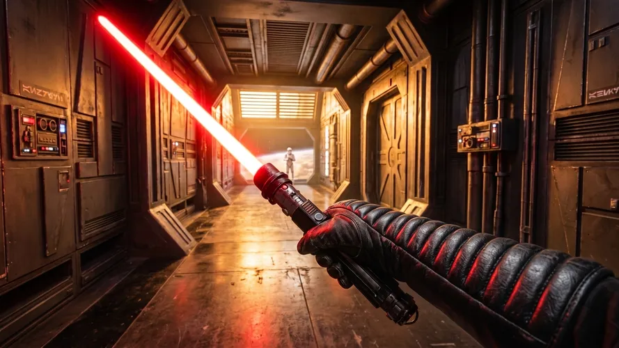 Fondo de Pantalla Sable de luz rojo en Starship Corridor