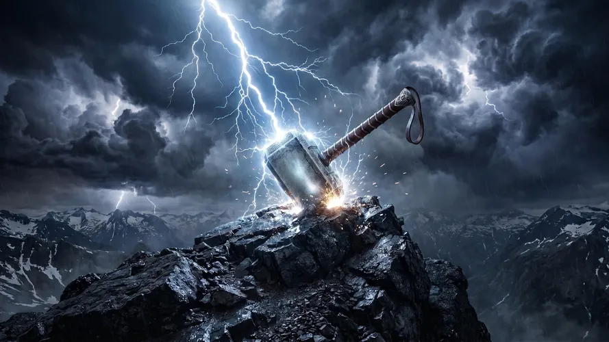 Thor-Hammer mit Blitzschlag