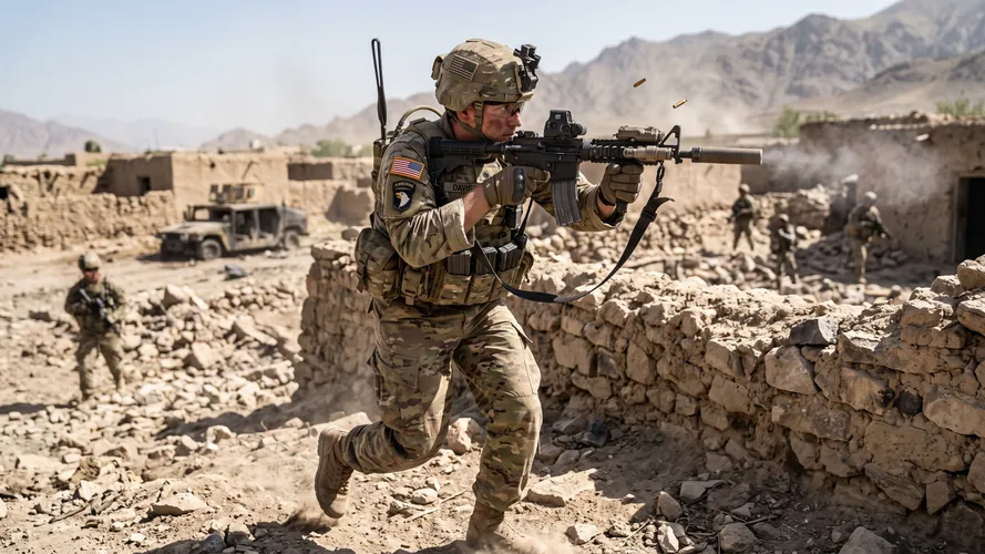 Militär soldat i stridszon