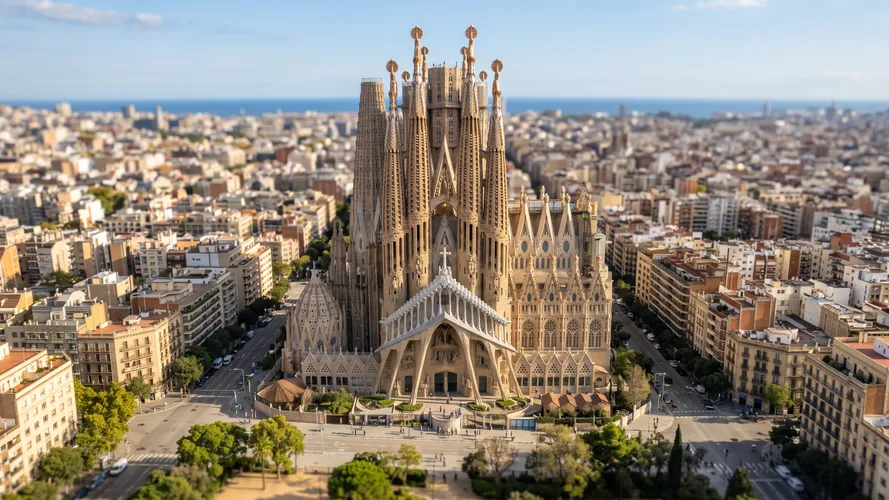 Luftaufnahme der Sagrada Familia in Barcelona