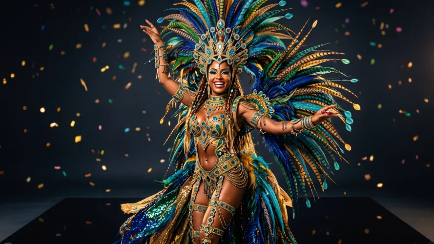 Danseuse de carnaval vibrante en plumes