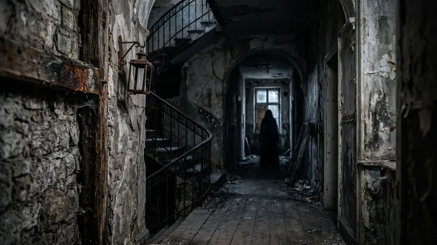 Fantasma assustador em mansão abandonada