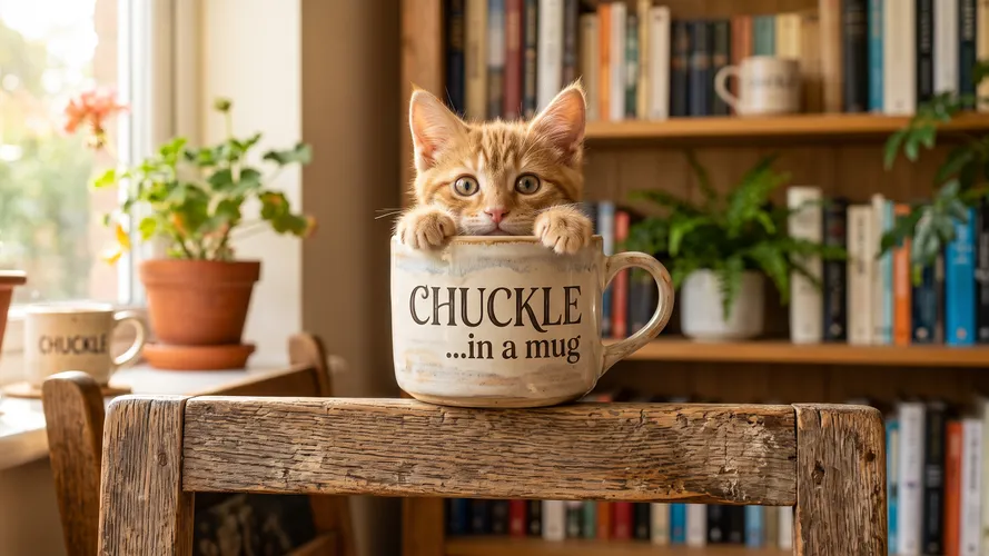 Gatinho curioso em uma caneca