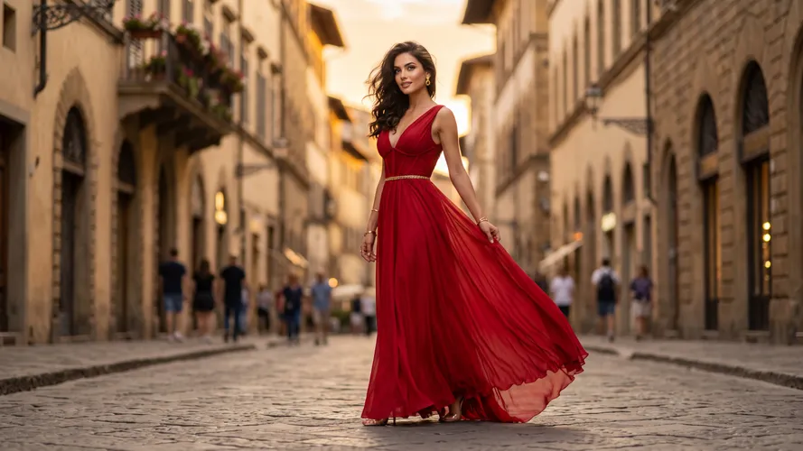 Mulher Elegante Em Vestido Vermelho
