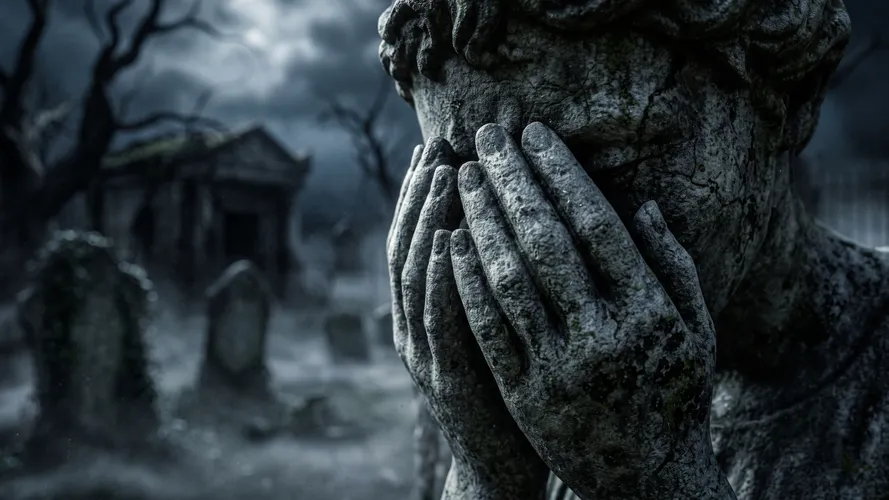 Estatua Llorona en Cementerio Oscuro