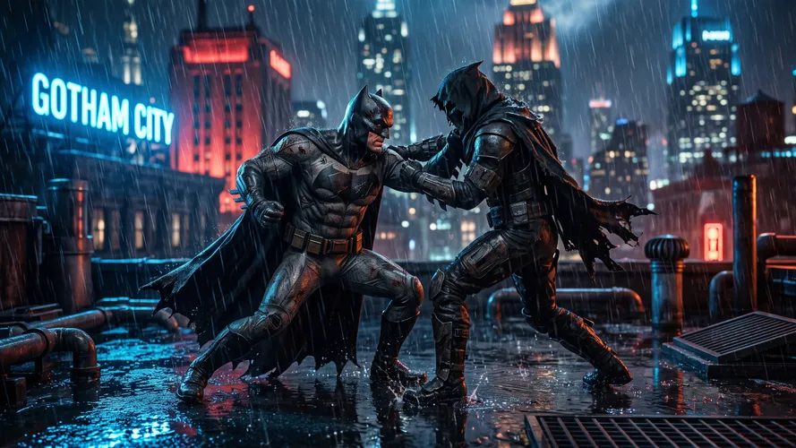 Batman kämpft im Gotham Regen