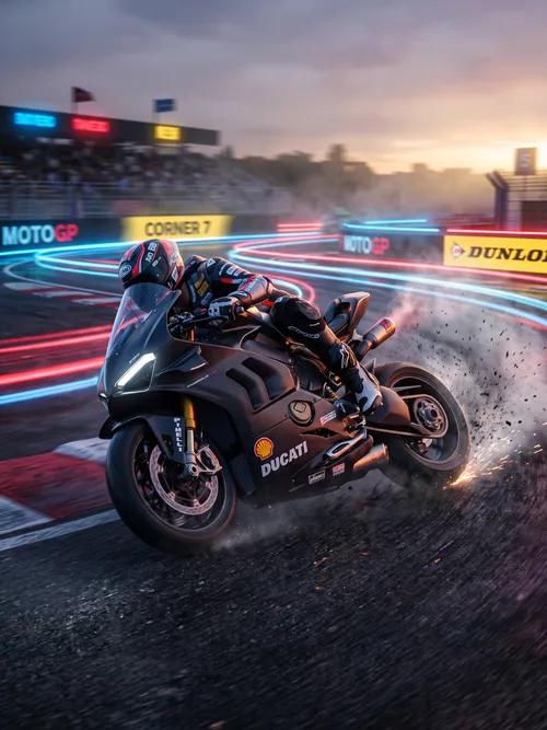 Ducati motorfiets drift op het circuit