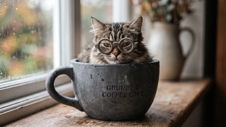 Grumpy Cat in Coffee Cup