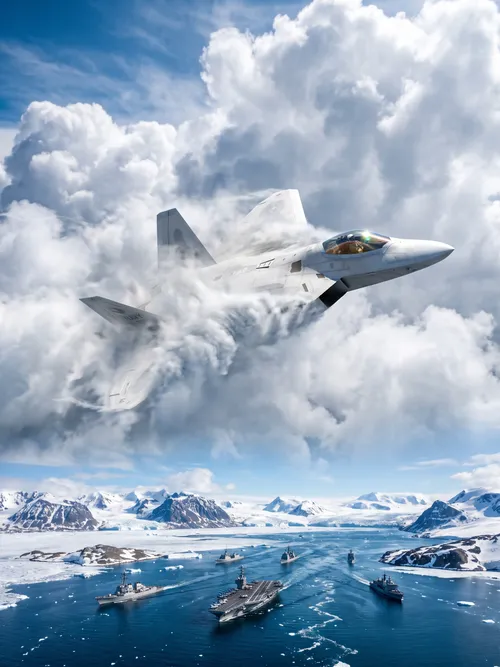 Fighter Jet Above Naval Fleet