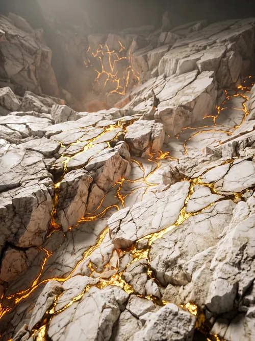 Glowing Lava in Rocky Canyon