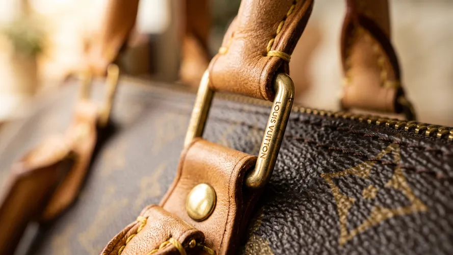 Louis Vuitton leather handbag detail