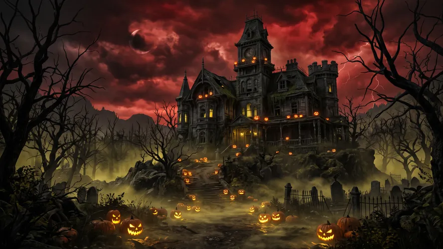 Spooky Haunted Mansion on Halloween Night