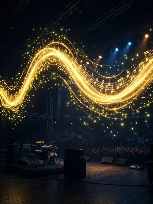 Golden Music Waves on Stage