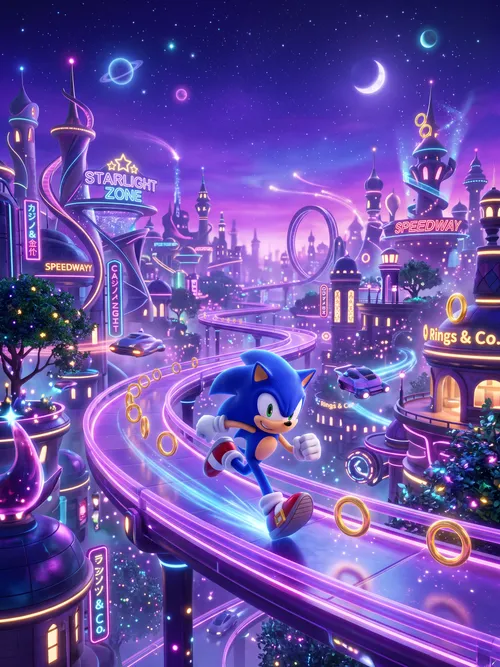 Sonic Running in Neon City