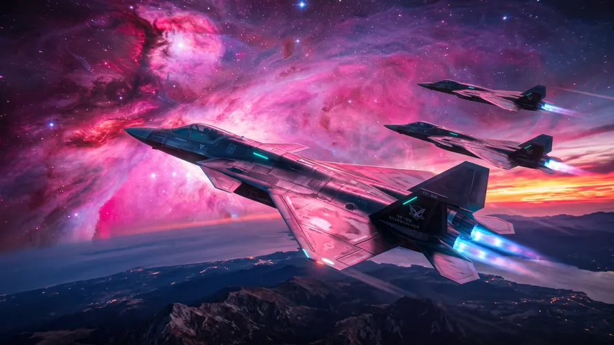 Fighter Jets in Cosmic Sky