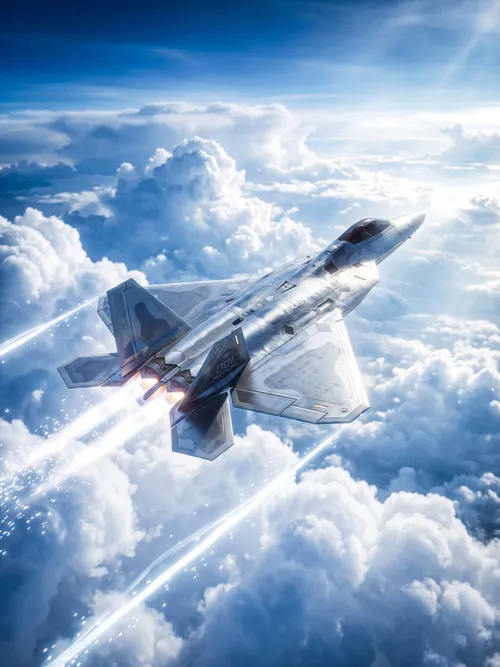 Stealth Fighter Jet Above Clouds