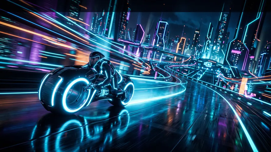 Futuristic Neon Motorcycle in Tron Legacy