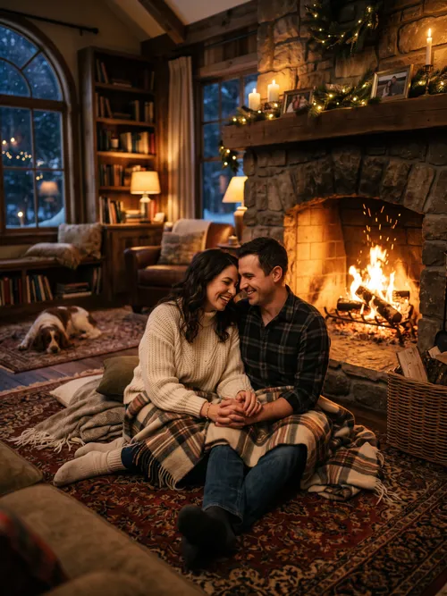 Cozy Couple By The Fireplace
