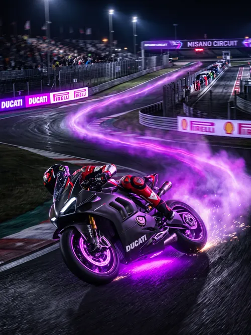 Ducati Motorcycle Drifting at Night