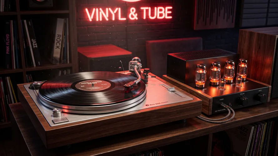 Vintage Vinyl Turntable and Tube Amplifier