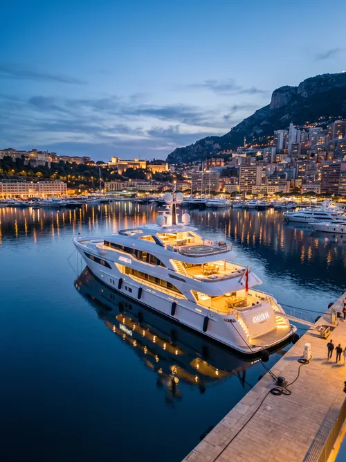 Luxury Yacht At Twilight Harbor