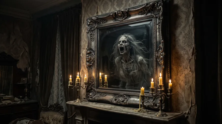 Haunted Mirror with Screaming Ghost