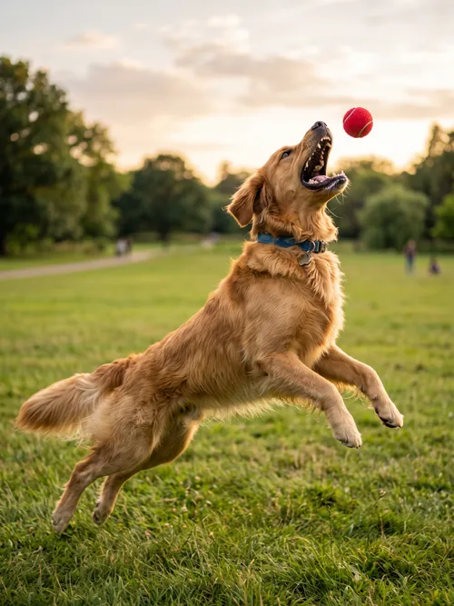 Happy Dog Catching Ball in Park