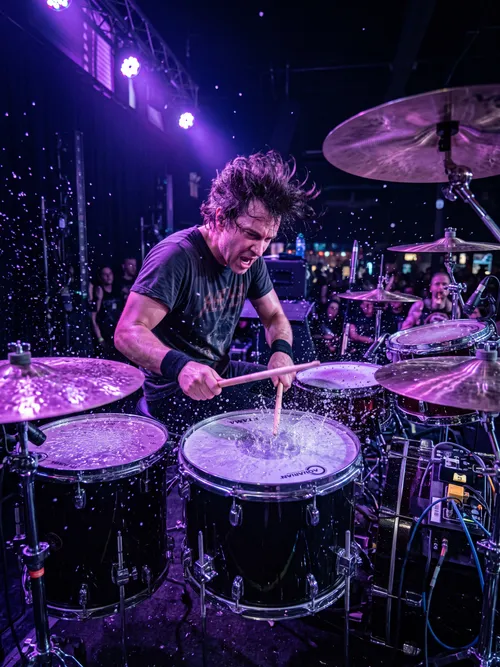 Energetic Drummer Performing Live Concert