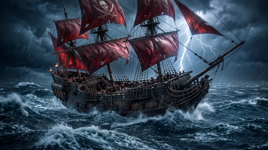 Pirate Ship in Stormy Sea