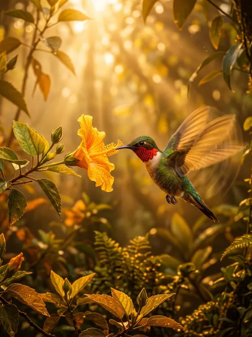 Kolibri ernährt sich von gelber Blume