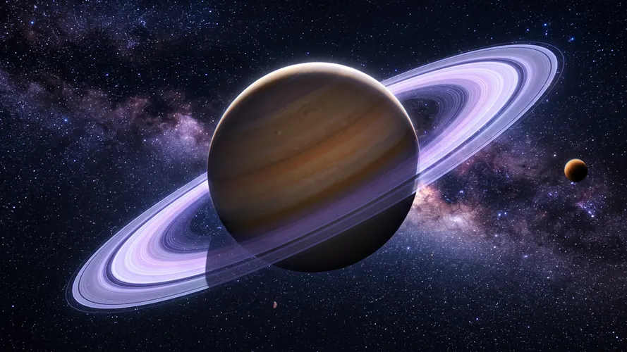 Planet mit Ringen im tiefen Weltraum