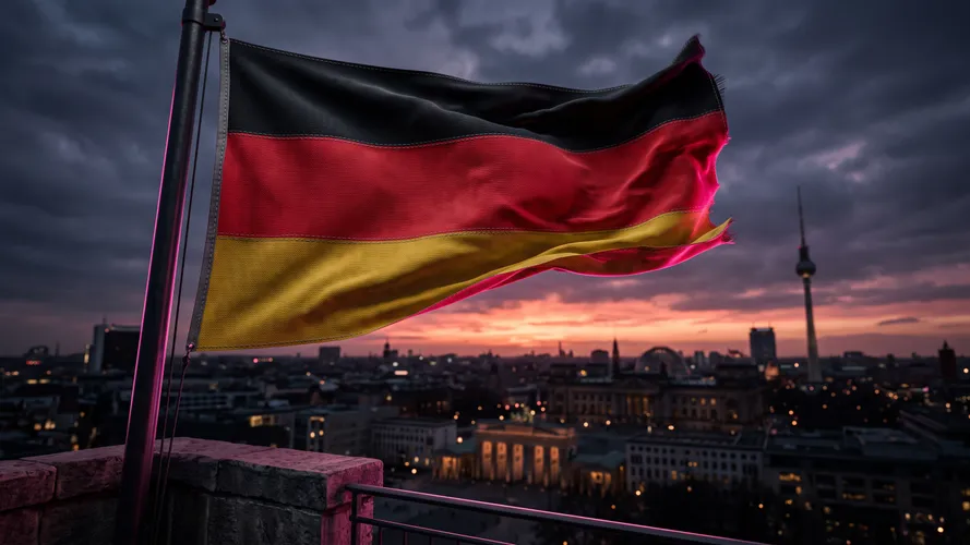 Tysk Flagg Över Berlins Silhuett
