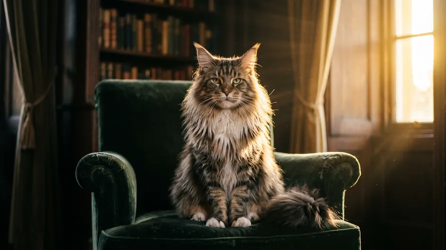 Majestic Cat on Green Armchair