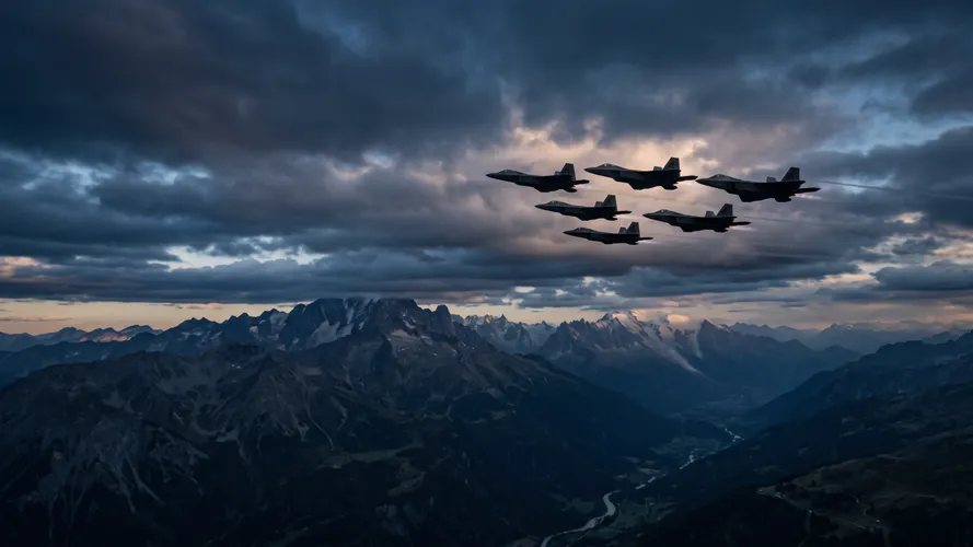 Chasseurs volant au-dessus des montagnes