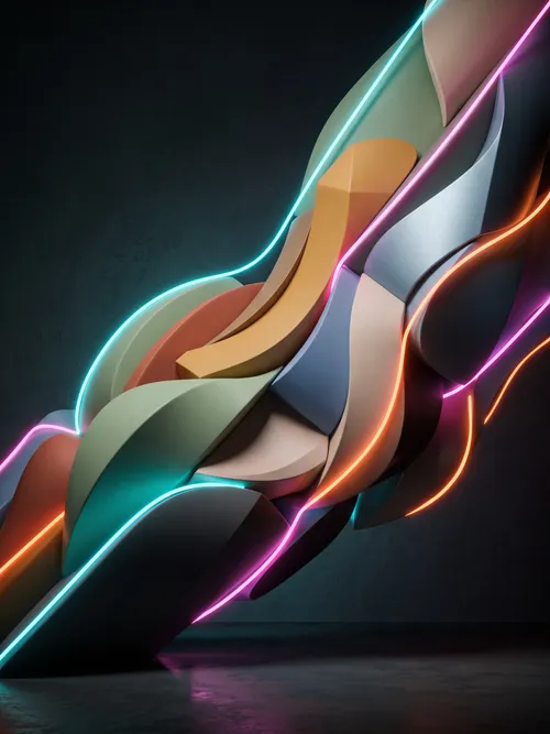 Arte 3D de Onda de Neon Abstrata