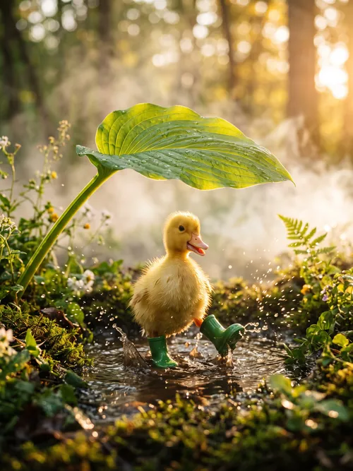 Schattig eendje met kleine laarsjes