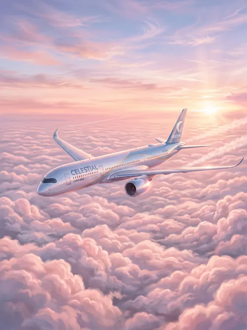 Avião voando acima de nuvens rosas