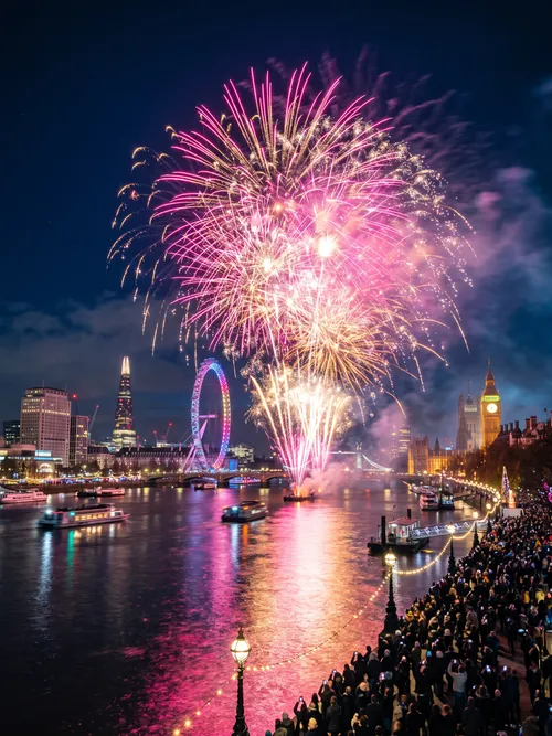 London Fireworks Over River Thames