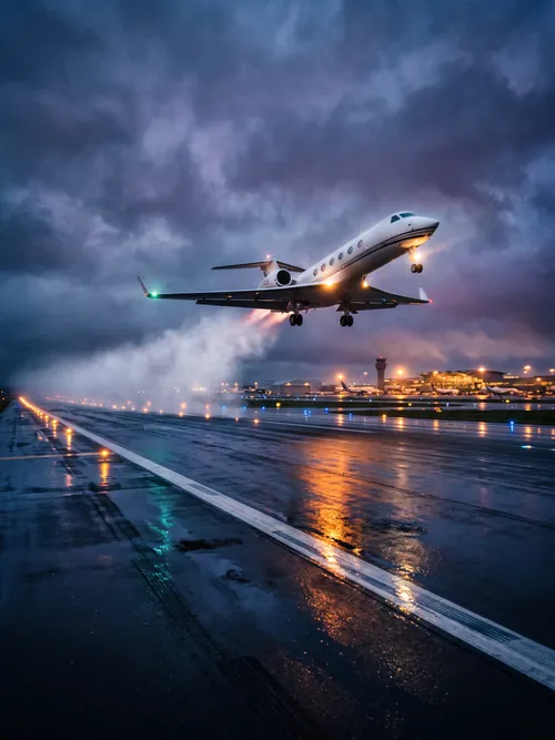 Jet privato in decollo di notte