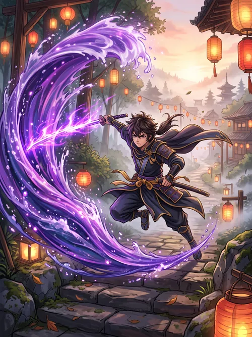 Anime Samurai Unleashes Magic Wave