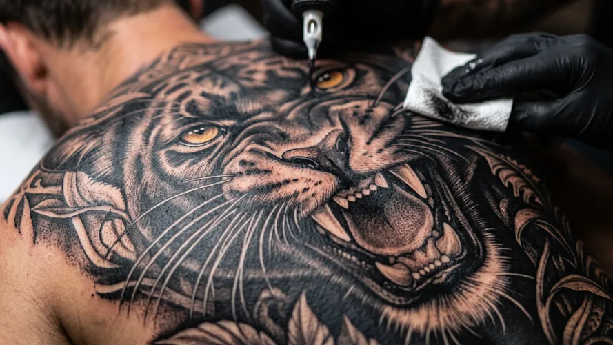 Arte del tatuaggio della tigre feroce sulla schiena