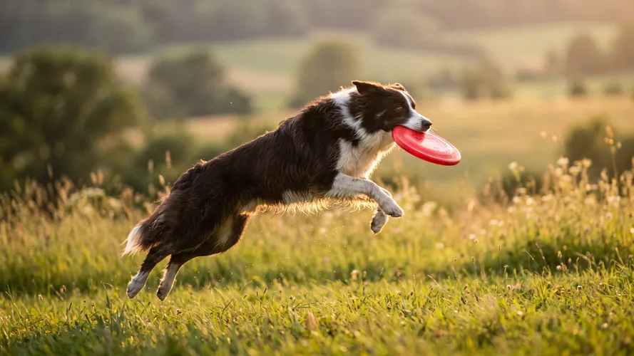 Border Collie Catching Frisbee Outdoors
