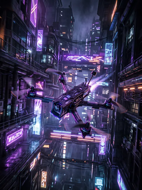 Cyberpunk-Drohne in Neonstadt