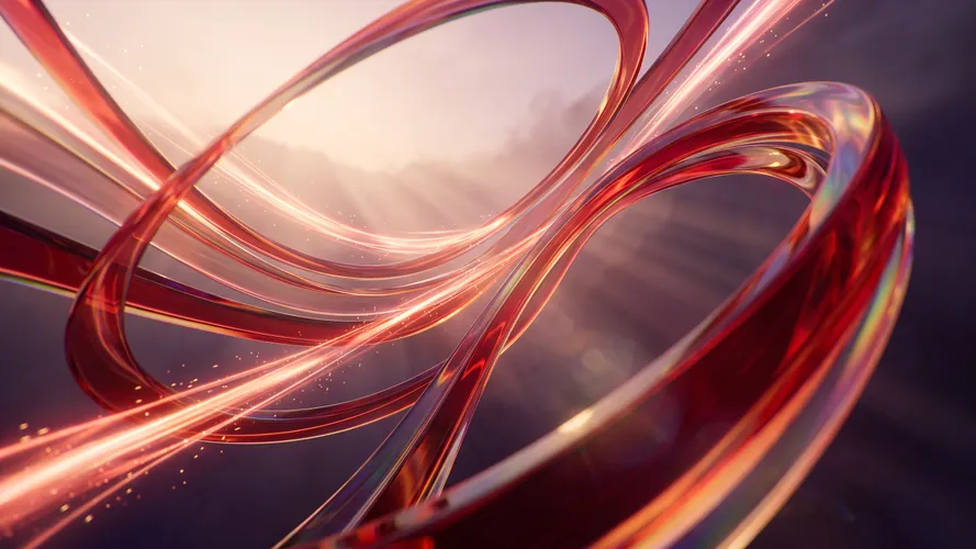 Glowing Red Abstract Glass Ribbons